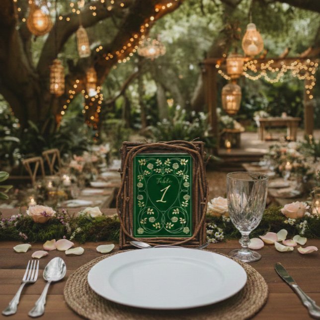 Mediaeval Gold Floral Hearts and Sword Wedding Table Number (Creator Uploaded)