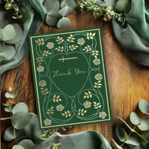 Mediaeval Gold Floral Hearts and Sword Wedding Thank You Card