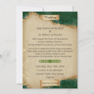 Mediaeval Gold Green Agate Parchment Wedding Invitation