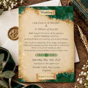 Mediaeval Gold Green Agate Parchment Wedding Invitation