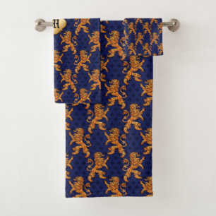 Mediaeval Gold Lion Blue Fleur de Lis Bath Towel Set