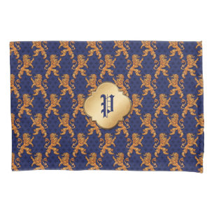 Mediaeval Gold Lion Blue Fleur de Lis Pillowcase