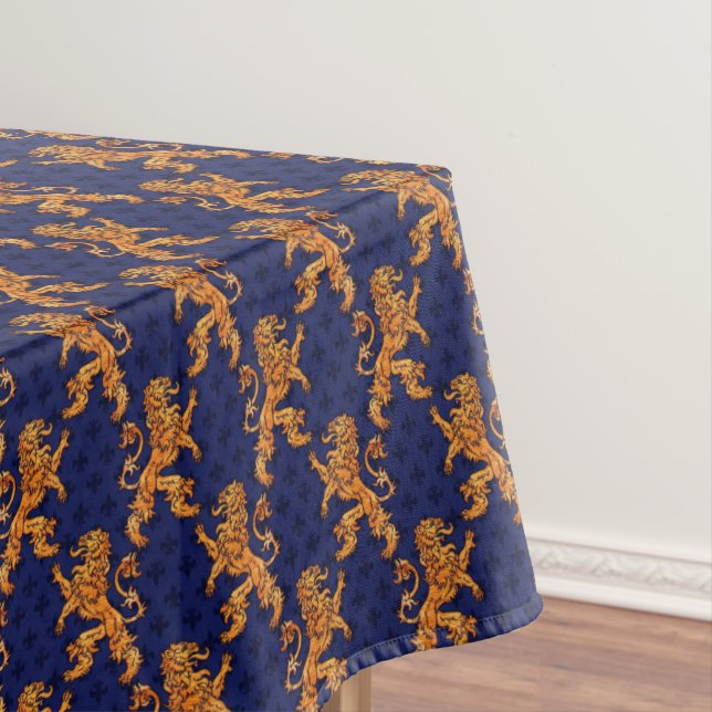 Mediaeval Gold Lion Blue Fleur de Lis Tablecloth (In Situ)
