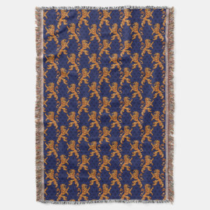 Mediaeval Gold Lion Blue Fleur de Lis Throw Blanket