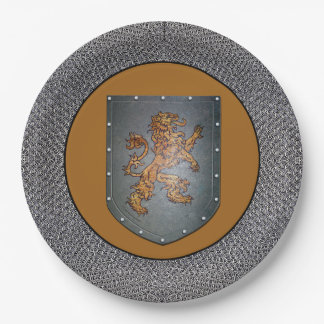 Mediaeval Gold Lion Grey Chainmail Paper Plate