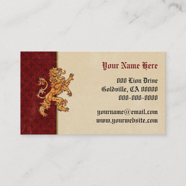 Mediaeval Gold Lion Red Fleur de Lis Business Card (Front)