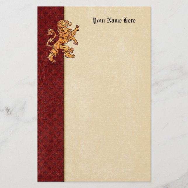 Mediaeval Gold Lion Red Fleur de Lis Stationery (Front)