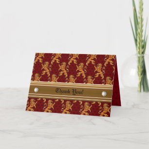 Mediaeval Gold Lion Red Fleur de Lis Thank You Card