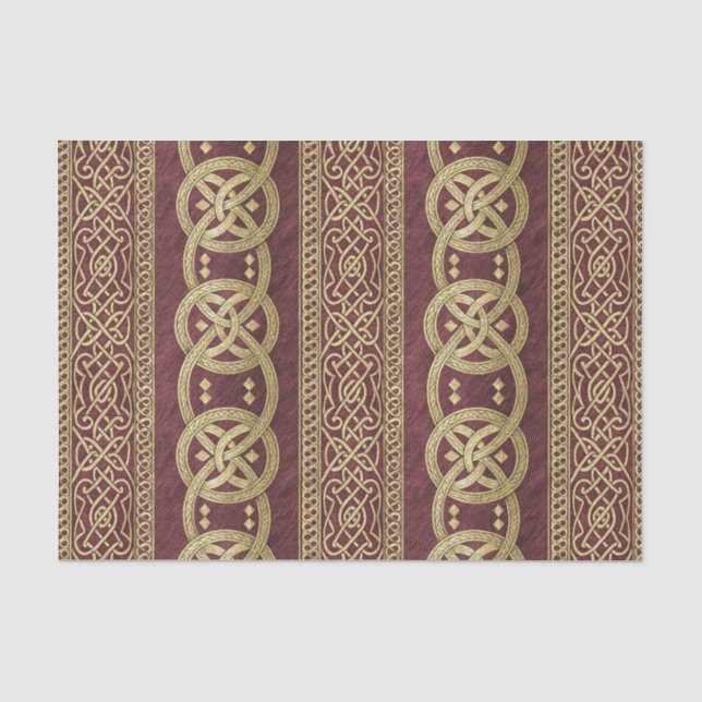 Mediaeval Gold & Red Celtic Knot Interlace Pattern Tissue Paper (Front)