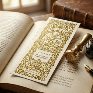 Mediaeval Gold Wedding Bookmark Save The Date Invitation