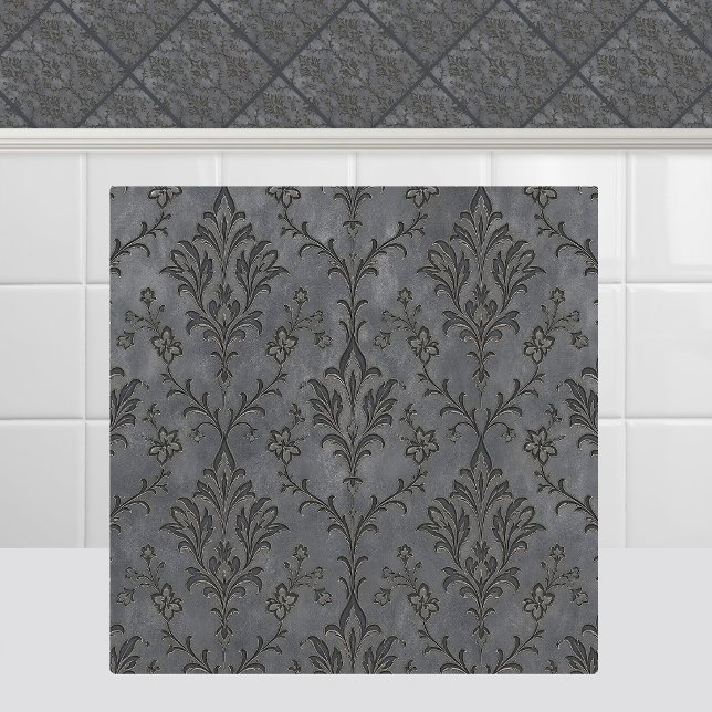 Mediaeval Gothic Damask Pewter Slate Grey Ceiling Tile (Medieval Gothic Damask Pewter Slate Gray Ceiling Ceramic Tile)