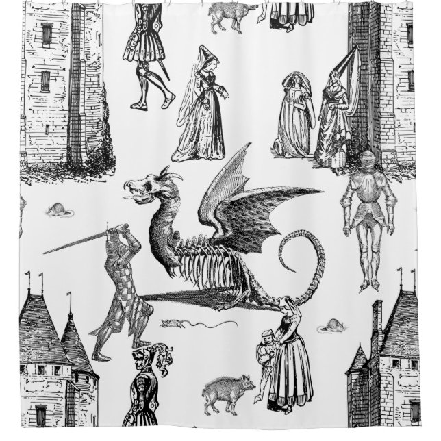 mediaeval gothic dragon knight skeleton toile shower curtain (Front)