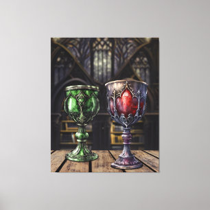 Mediaeval Gothic Green Red Goblet Castle Library Canvas Print