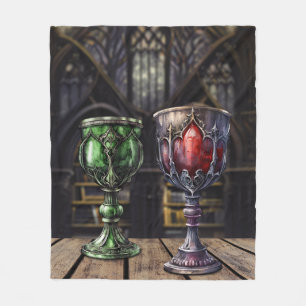 Mediaeval Gothic Green Red Goblet Castle Library Fleece Blanket