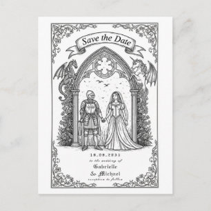 Mediaeval Gothic Knight Bride Groom Save The Date Postcard