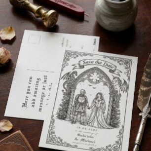 Mediaeval Gothic Knight Bride Groom Save The Date Postcard