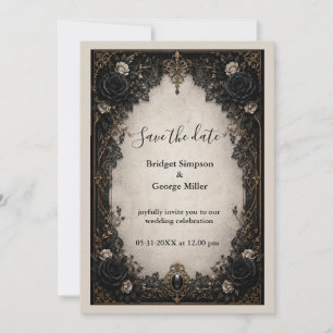 Mediaeval Gothic Noir Black Rose Wedding Invitation