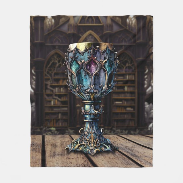 Mediaeval Gothic Purple Blue Goblet Castle Library Fleece Blanket (Front)