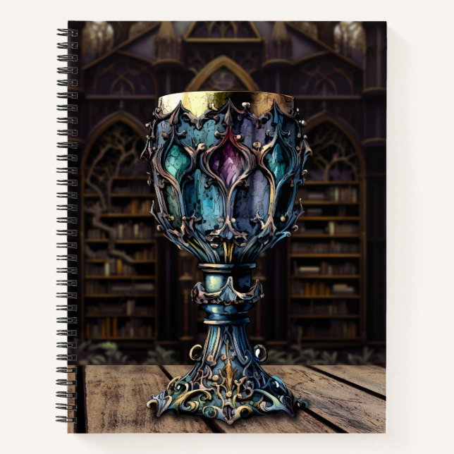 Mediaeval Gothic Purple Blue Goblet Castle Library Notebook (Front)