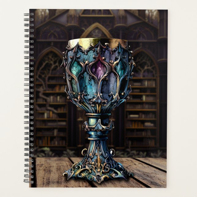 Mediaeval Gothic Purple Blue Goblet Castle Library Planner (Front)