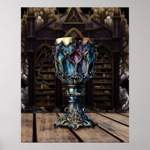 Mediaeval Gothic Purple Blue Goblet Castle Library Poster