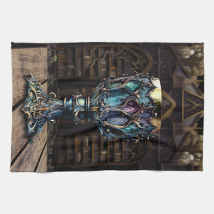 Mediaeval Gothic Purple Blue Goblet Castle Library Tea Towel
