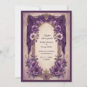 Mediaeval Gothic Purple Draped Arch Wedding Invitation