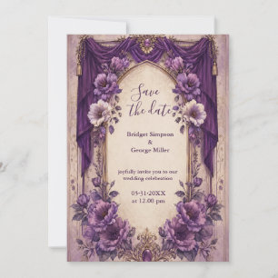 Mediaeval Gothic Purple Draped Arch Wedding Invitation