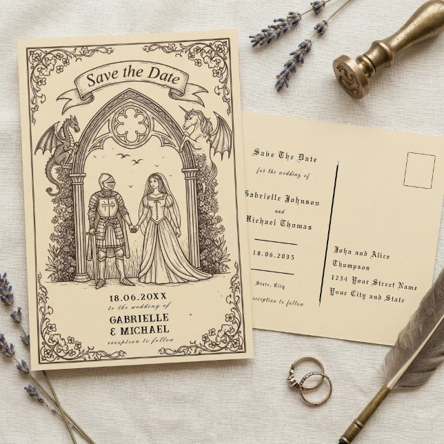 Mediaeval Gothic Sepia Old Paper Save The Date Postcard (Creator Uploaded)