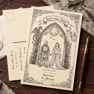 Mediaeval Gothic Sepia Old Paper Save The Date Postcard