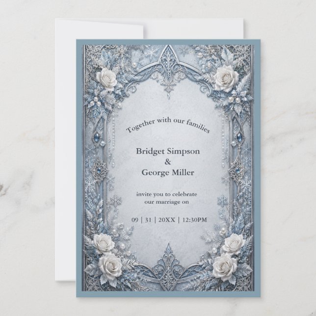 Mediaeval Gothic Winter Ice Silver Wedding Invitation (Front)