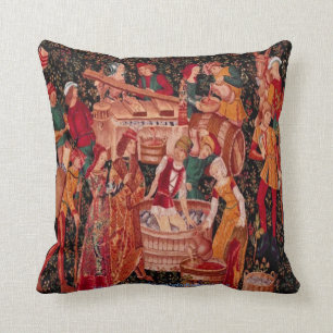 " Mediaeval Grape Harvest Wall Tapestry" Cushion
