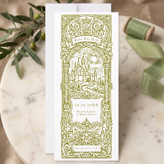Mediaeval Green Wedding Bookmark Save The Date Invitation (Creator Uploaded)