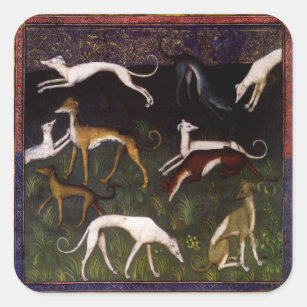 Mediaeval Greyhounds Fine Art Animals Square Sticker