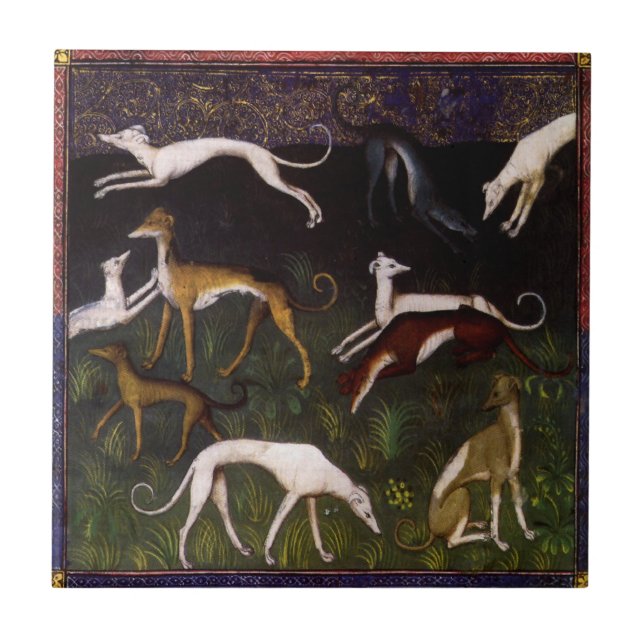 Mediaeval Greyhounds Fine Art Tile (Front)