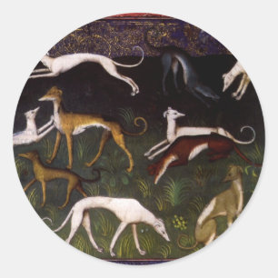 Mediaeval Greyhounds in the Deep Forest Classic Round Sticker