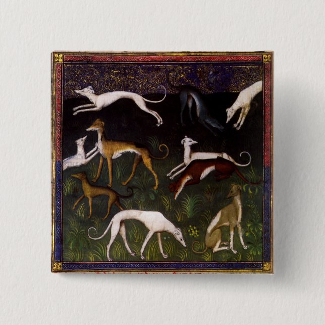 Mediaeval Greyhounds in the Deep Woods 15 Cm Square Badge (Front)
