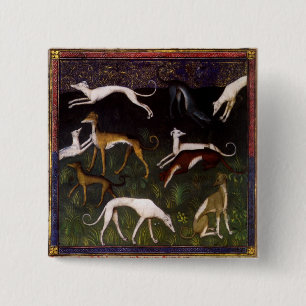 Mediaeval Greyhounds in the Deep Woods 15 Cm Square Badge
