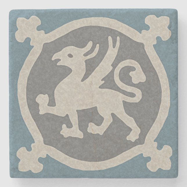 Mediaeval Griffin Tile Stone Coaster (Front)