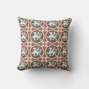 Mediaeval Griffin Tiles Throw Pillow