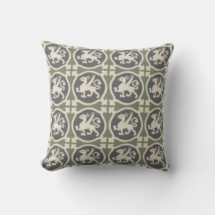 Mediaeval Griffin Tiles Throw Pillow