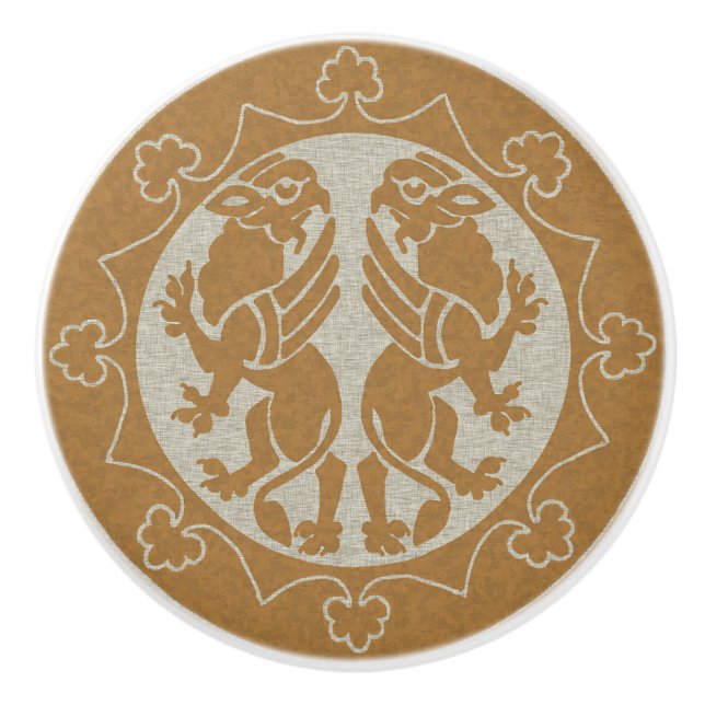 Mediaeval Griffins Ceramic Knob (Front)