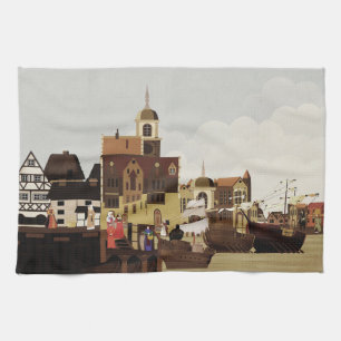 Mediaeval Harbour Tea Towel