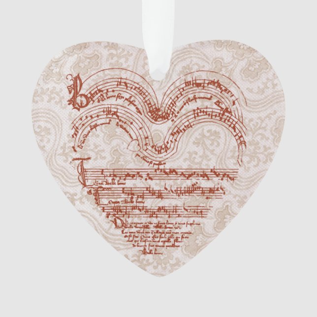 Mediaeval Heart Music Manuscript Floral Backdrop Ornament (Front)