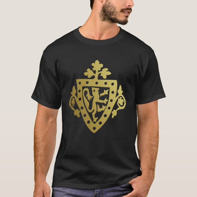 Mediaeval Herald Rampant Lion Shield Metallic T-Shirt (Front)