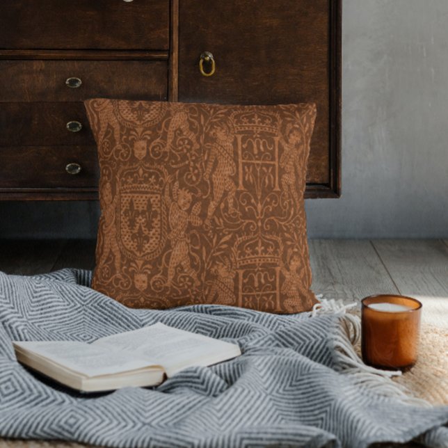 Mediaeval Heraldry Chateau Chic Russet Brown Cushion (Creator Uploaded)