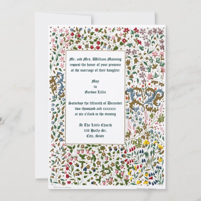 Mediaeval Illuminated Floral Border Wedding Invitation (Front)