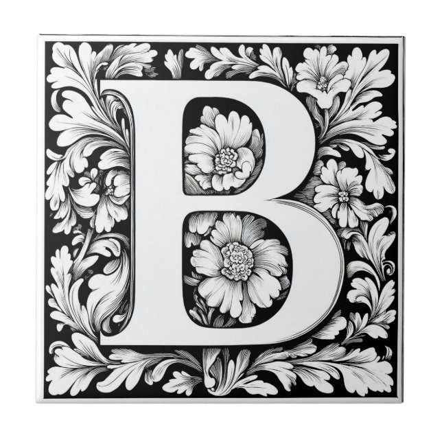 Mediaeval Illuminated Letter B Tile (Front)