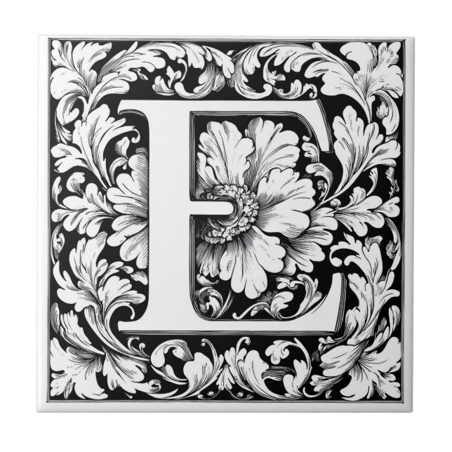 Mediaeval Illuminated Letter E Tile (Front)