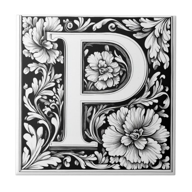 Mediaeval Illuminated Letter P  Tile (Front)